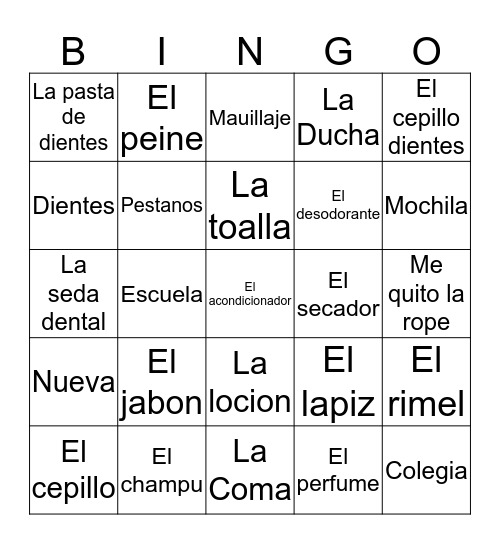 Unit 2-Daily Routine Bingo Card