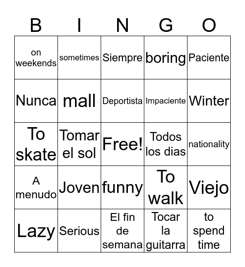 Unit 1 Bingo Card