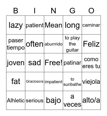 Unit 1 - All about me  Bingo Card