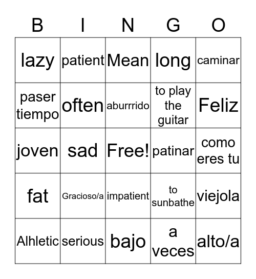 Unit 1 - All about me  Bingo Card