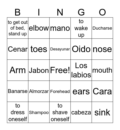 Unit 2 - Daily rountine Bingo Card