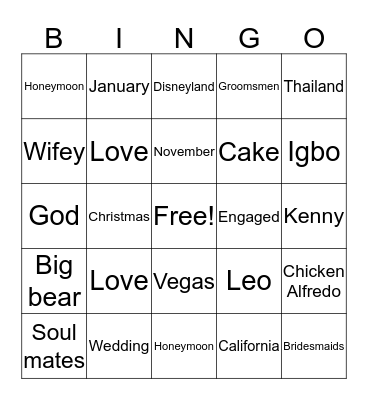 A + K Bingo Card