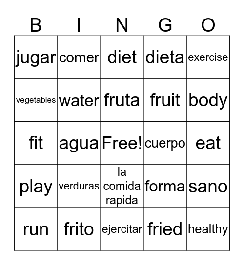 Healthy Living Bingo Card
