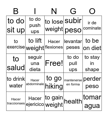 Healthy Living Bingo Card