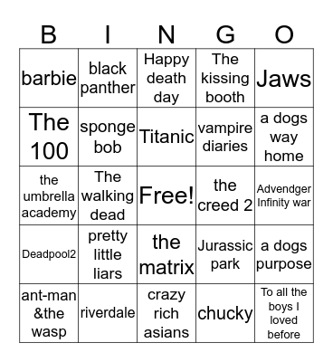 shows and movies Bingo Card