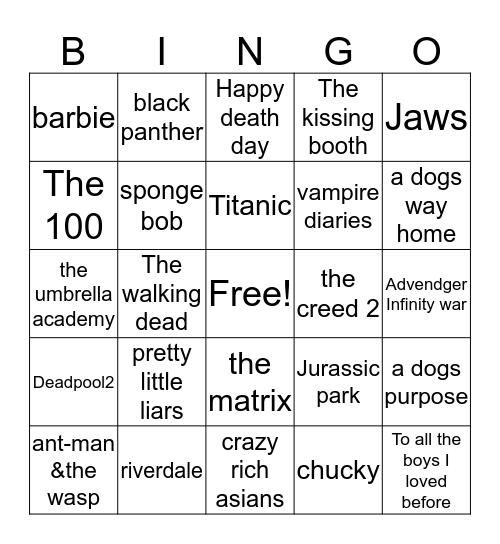 shows and movies Bingo Card