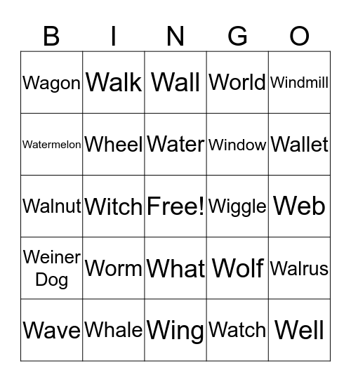 W Bingo Card