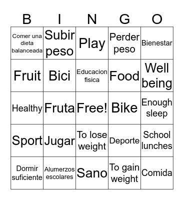 Unit 3 healthy living (B) Bingo Card