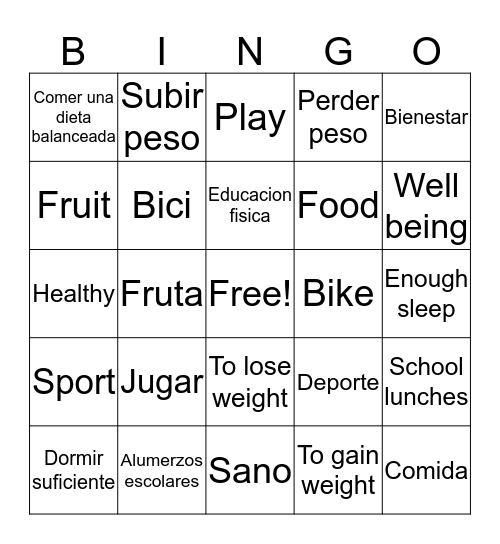 Unit 3 healthy living (B) Bingo Card