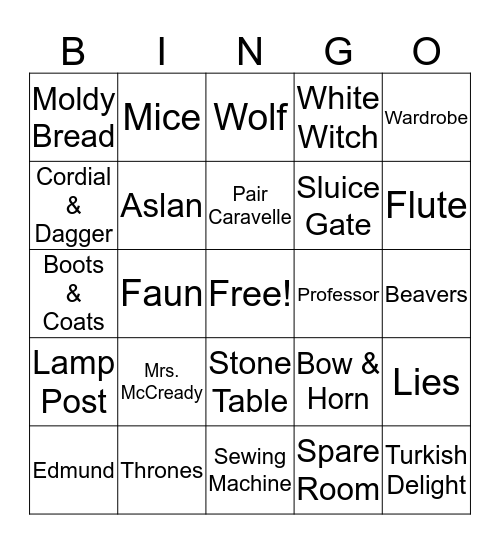 Narnia Bingo Card