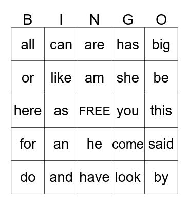 SIGHT WORDS Bingo Card