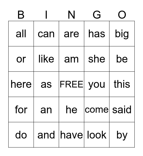 SIGHT WORDS Bingo Card