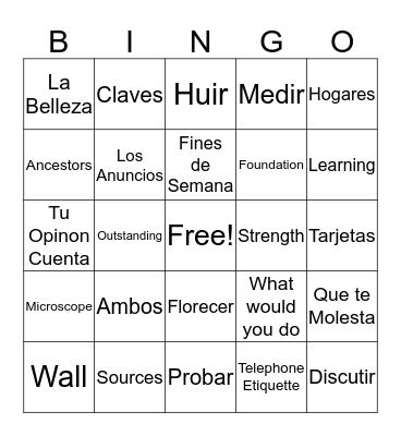 Words of the Day Bingo Card