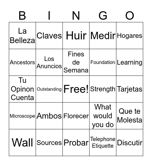 Words of the Day Bingo Card
