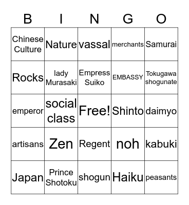 Japan  Bingo Card