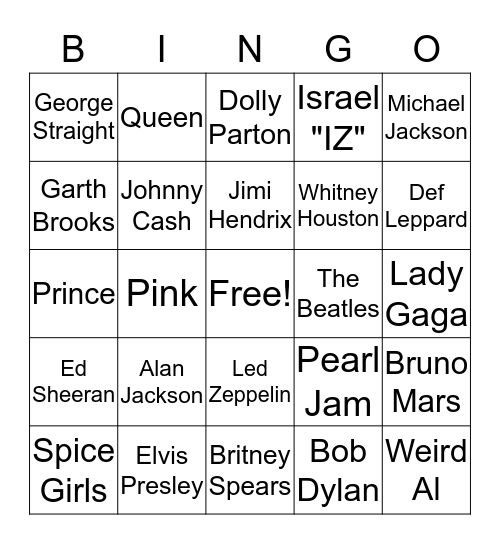 Music Bingo Card