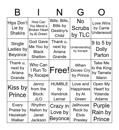 Music Bingo Card