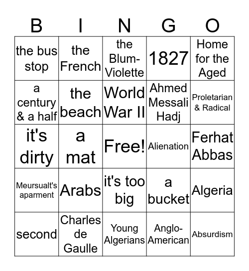 The Stranger Bingo Card