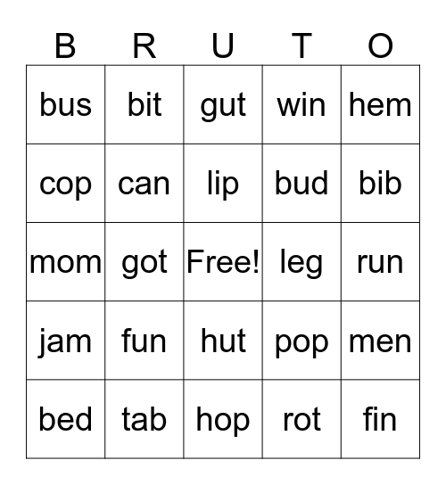CVC Bingo Card