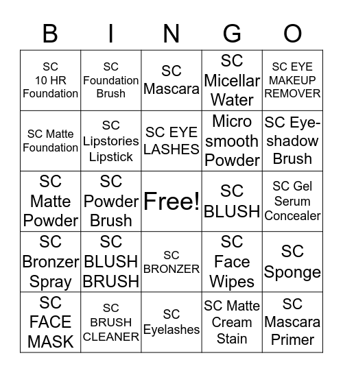 Sephora Collection Bingo Card