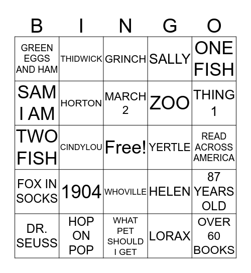 DR. SEUSS Bingo Card