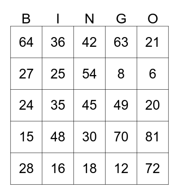 MULTIPLICATION BINGO Card