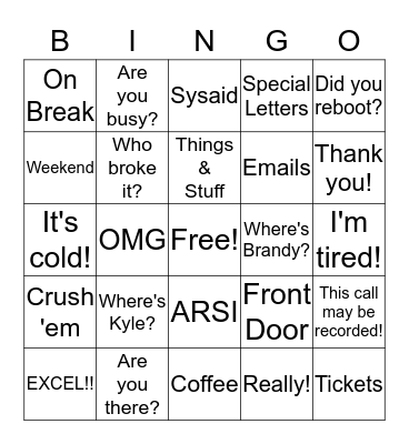 ADMIN BINGO Card