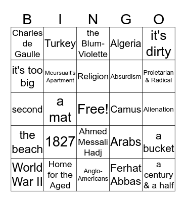 The Stranger Bingo Card