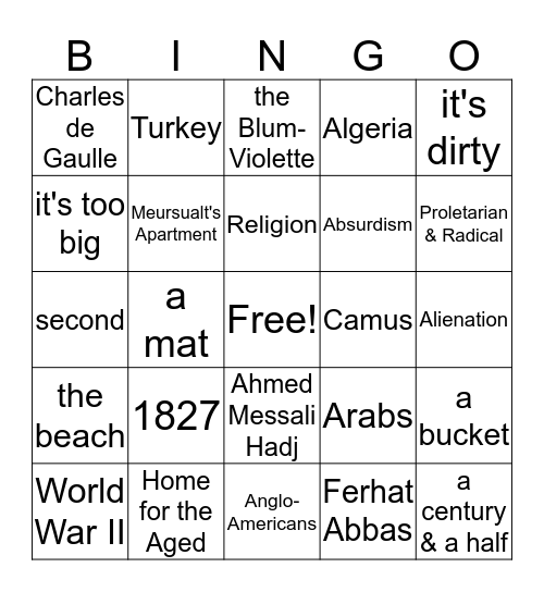 The Stranger Bingo Card