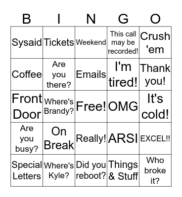 ADMIN BINGO Card