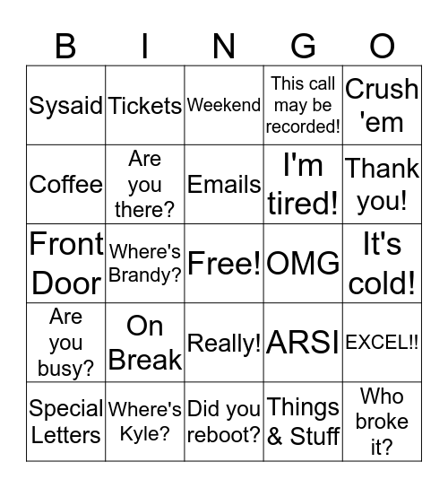 ADMIN BINGO Card