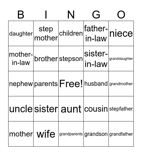 Family Bingo Card