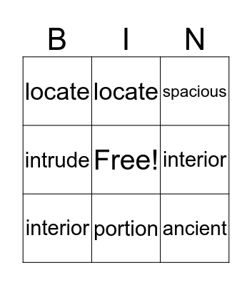 Vocabulary Bingo Card