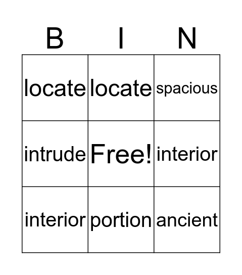 Vocabulary Bingo Card