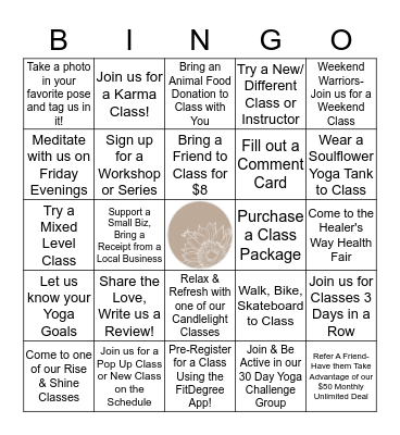 Soulflower Yoga Bingo Card