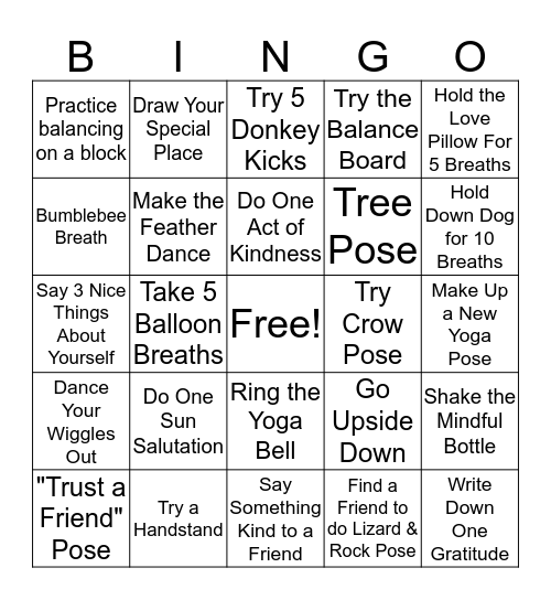 Yoga Bingo! Bingo Card