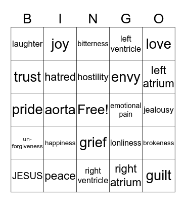 What's In Your Heart? Bingo Card