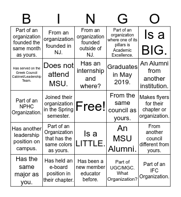 Greek Human Bingo Card