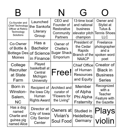 Black in Business Bingo Card