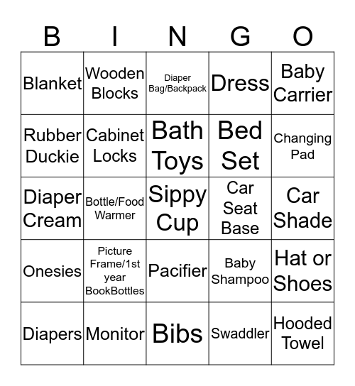 Baby Bingo Card
