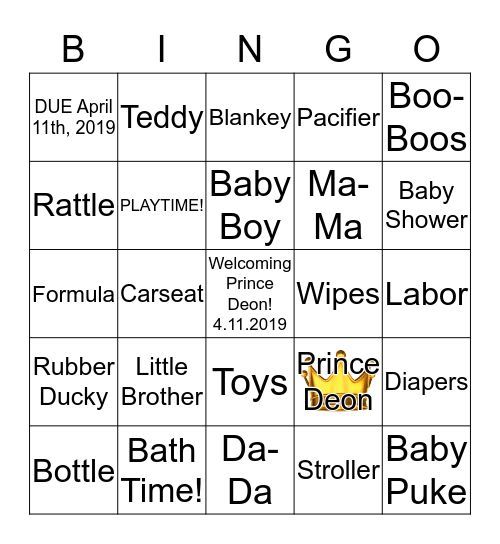 Lexy & Duboris Baby Shower 03.02.2019 Bingo Card