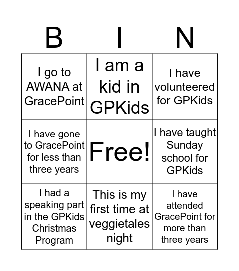 GPKids Bingo  Bingo Card