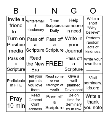 Seminary   Bingo Card