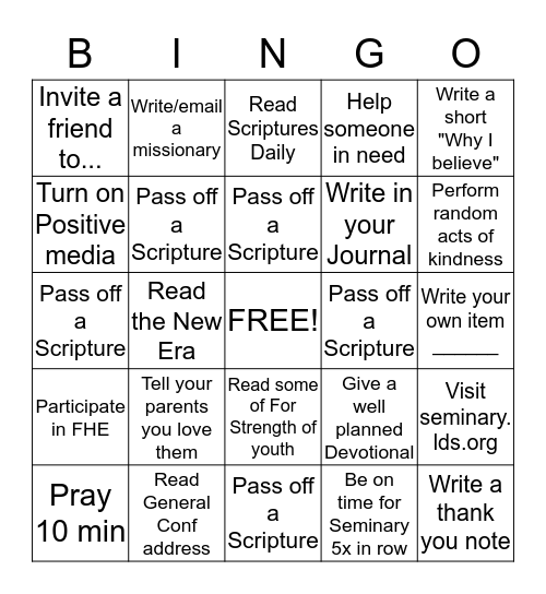 Seminary   Bingo Card