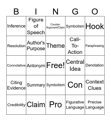 Vocabulary Review Bingo Card