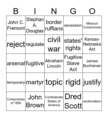 Toward Civil War Bingo Card