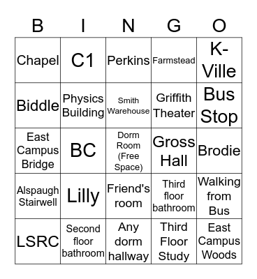Places We've Cried on Campus :) Bingo Card