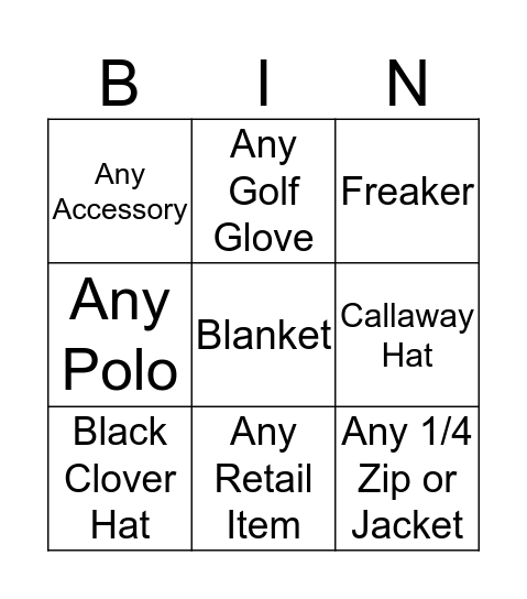 Retail Bingo Card