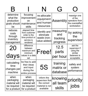Manufacturing 35-69 Bingo Card