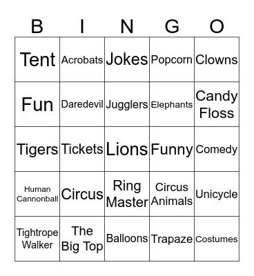 Circus Bingo Card